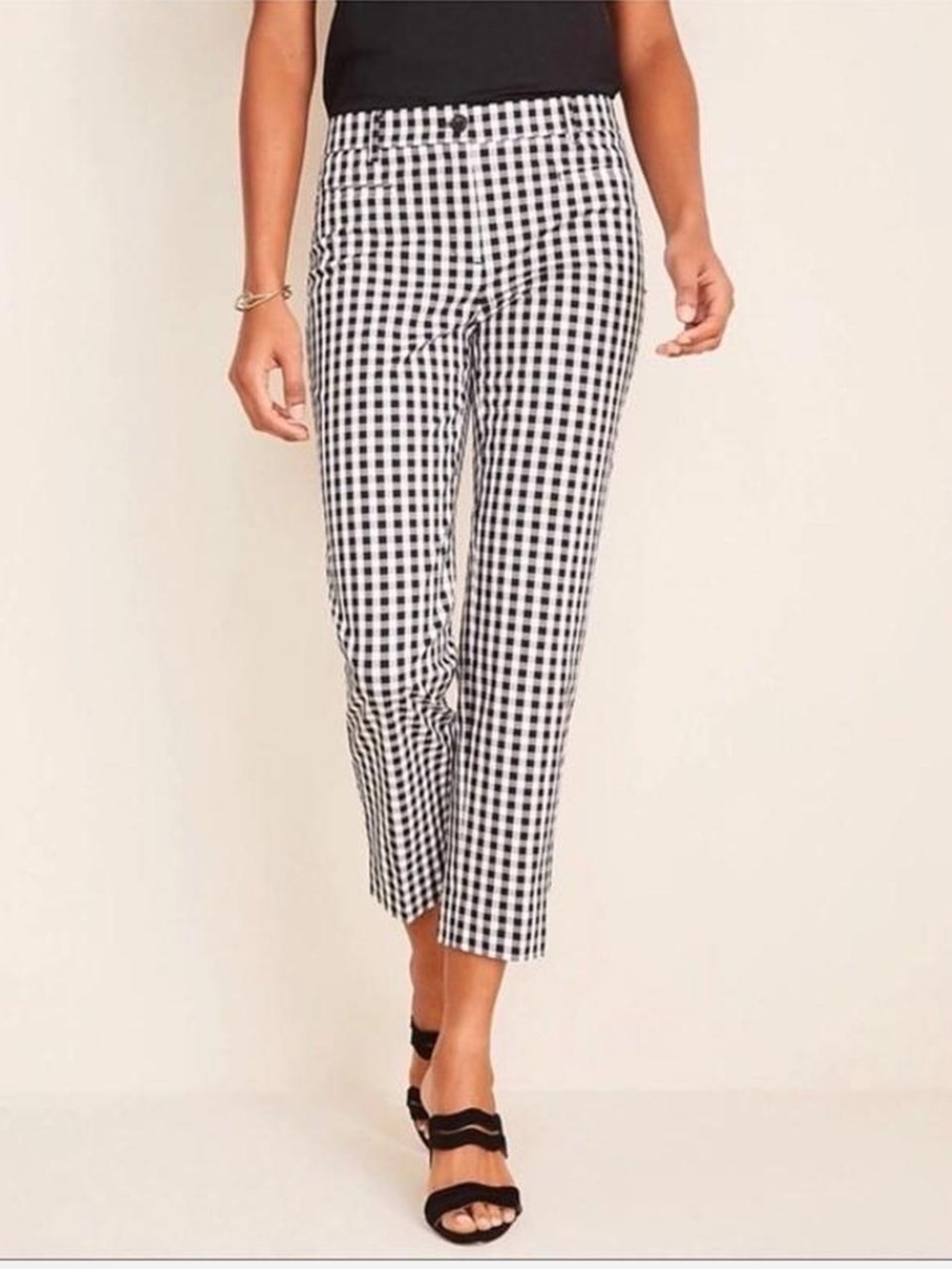 Ann Taylor Black & White Gingham Cropped Pants